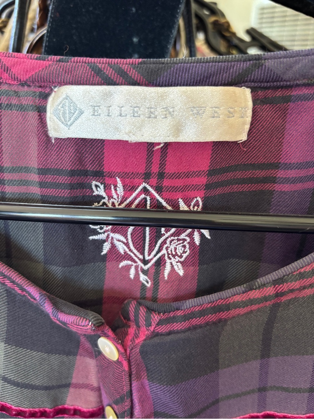 Eileen West Pink and Black Cotton Plaid Button-Front Nightgown - Picture 6 of 7